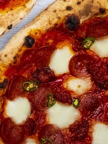 Bazooka pizza: pepperoni, ’nduja, mozzarella and sliced green chilli